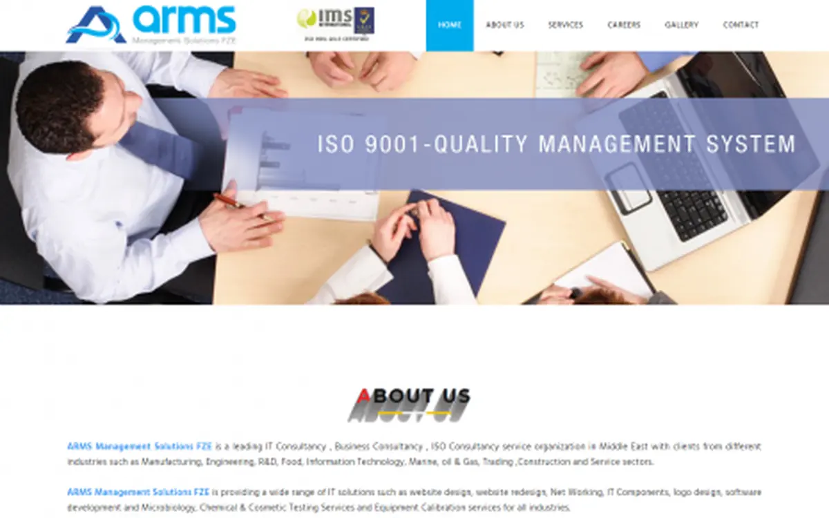 Screenshot of the ARMS Management Solutions FZE website