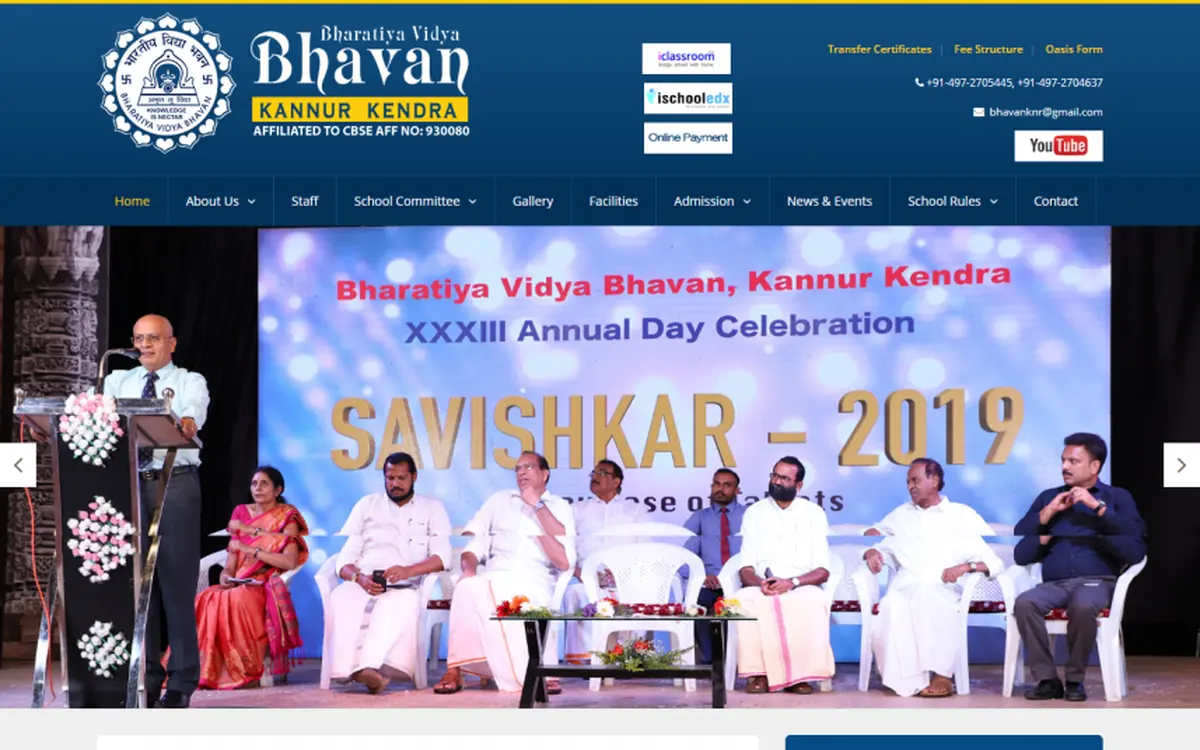 Screenshot of the Bharatiya Vidya Bhavan, Kannur website