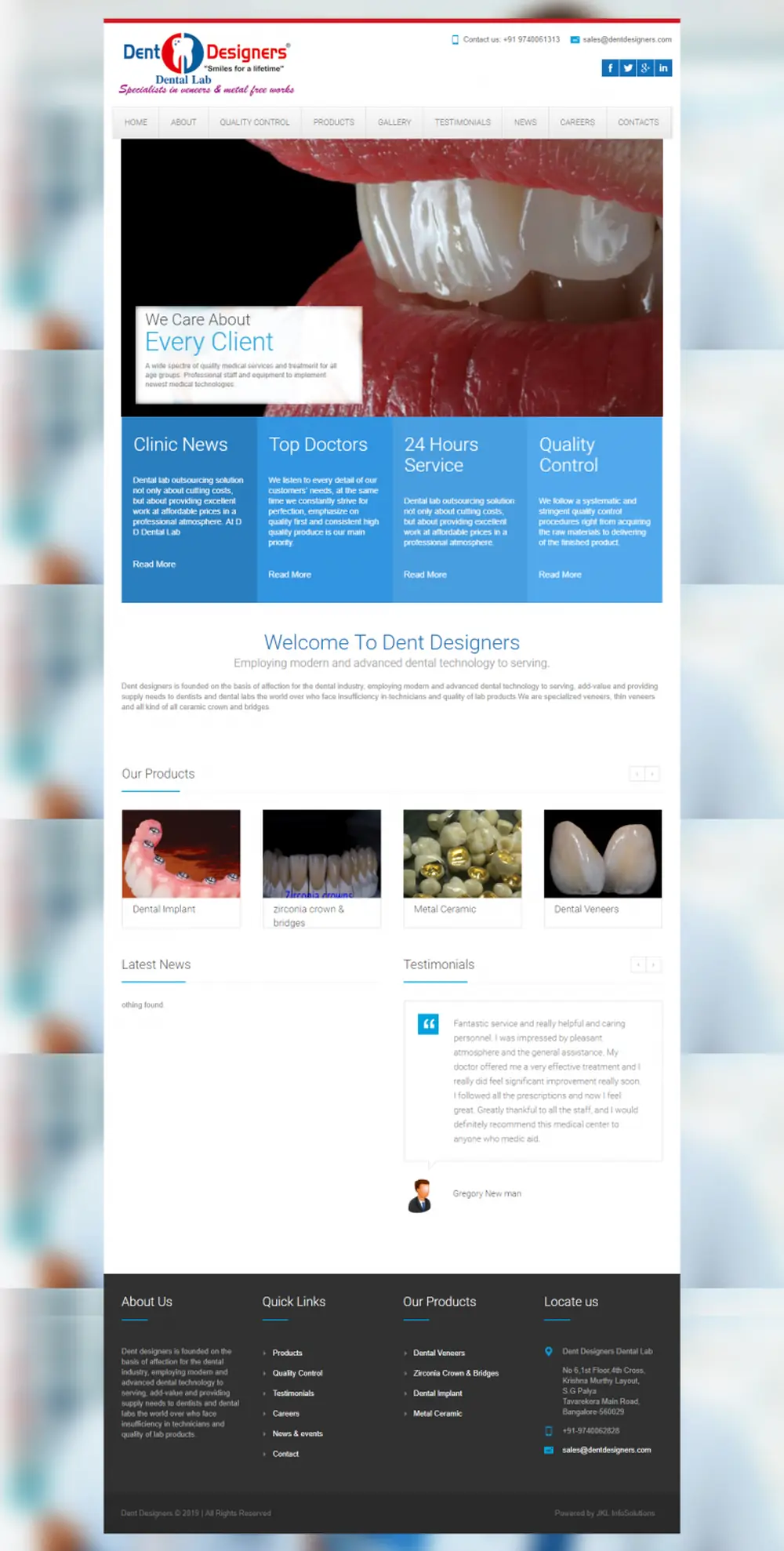 Screenshot of the Dent Designers website designed by JKL Info Solutions
