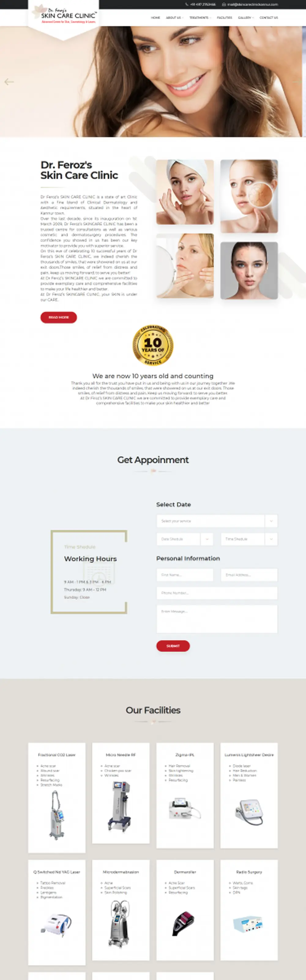 Screenshot of the Dr Feroz's Skin Care Clinic website designed by JKL Info Solutions