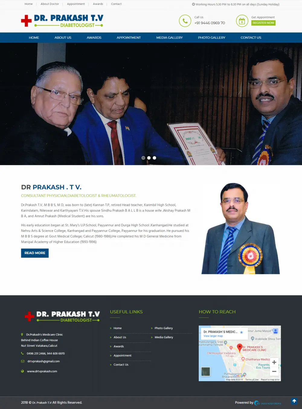 Screenshot of the Dr Prakash's Medicare Clinic website designed by JKL Info Solutions