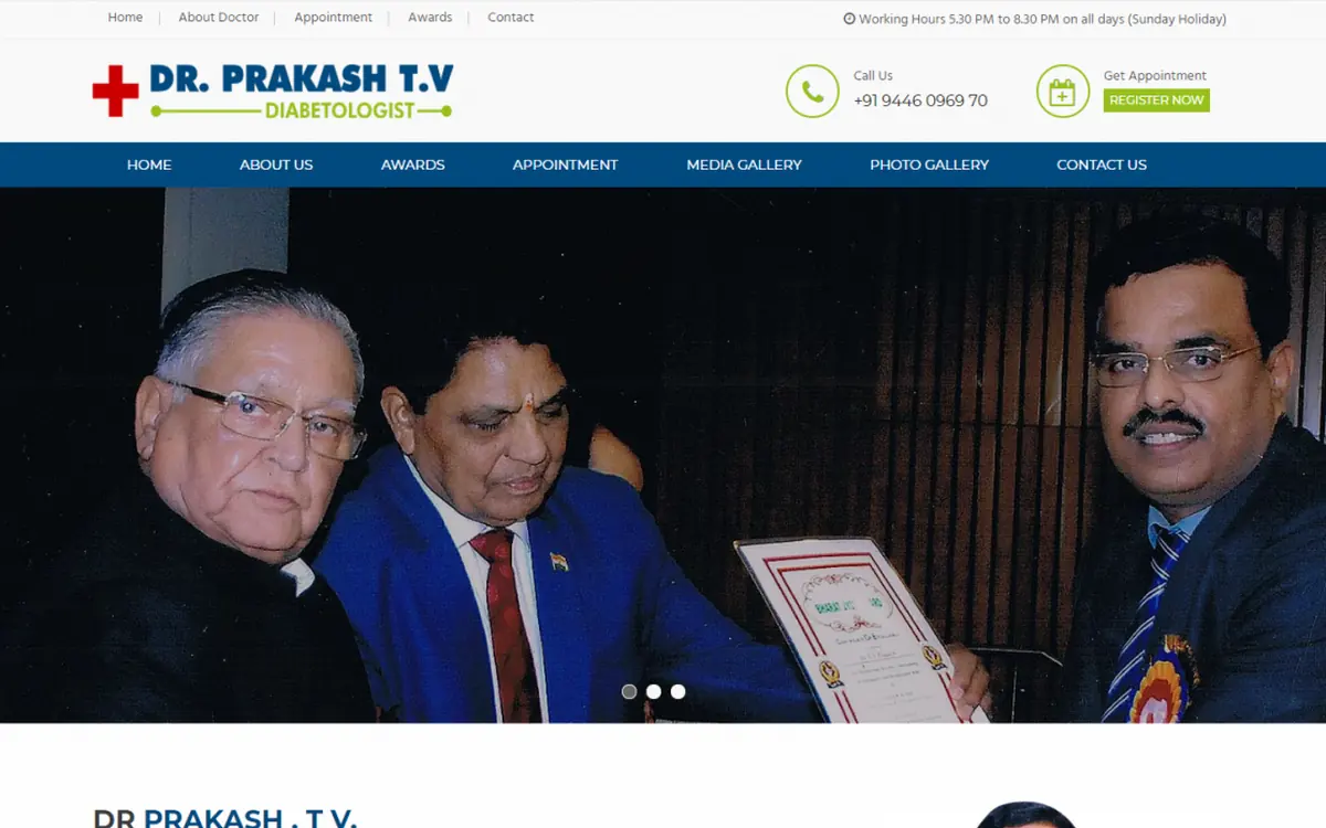 Screenshot of the Dr Prakash's Medicare Clinic website