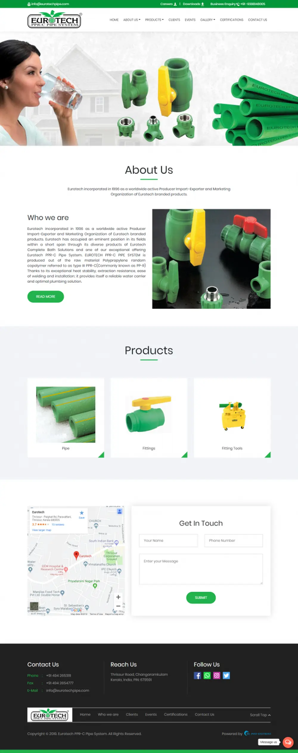 Screenshot of the Eurotech Pipe website designed by JKL Info Solutions