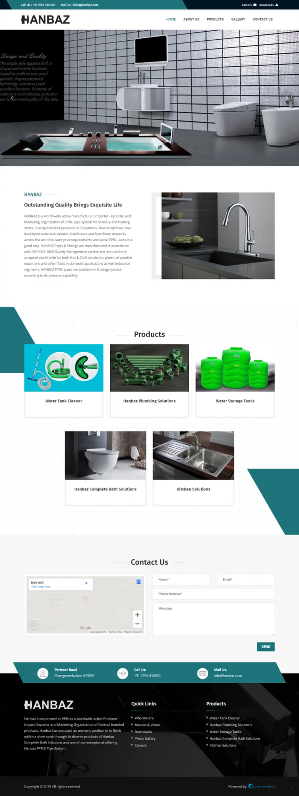 Screenshot of the Hanbaz Pipe Products website designed by JKL Info Solutions