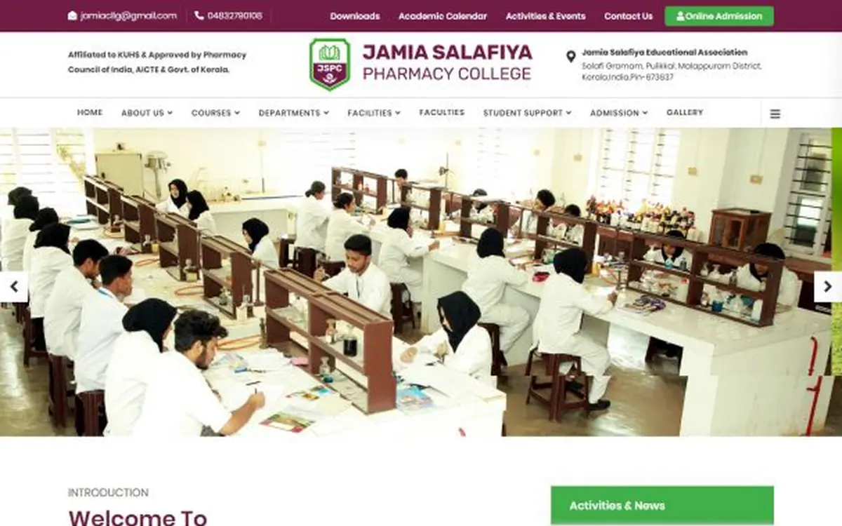 Screenshot of the Jamia Salafia Pharmacy College website