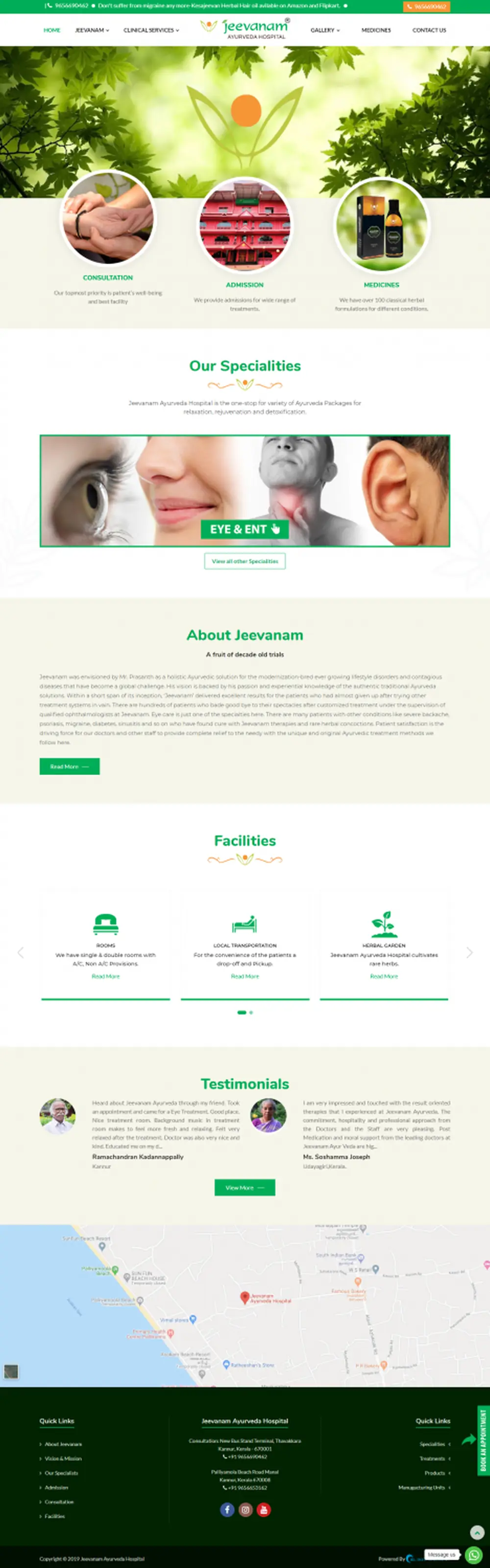 Screenshot of the Jeevanam Ayurveda Hospital website designed by JKL Info Solutions