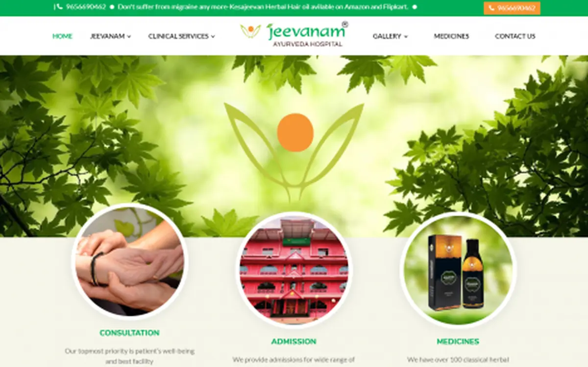 Screenshot of the Jeevanam Ayurveda Hospital website