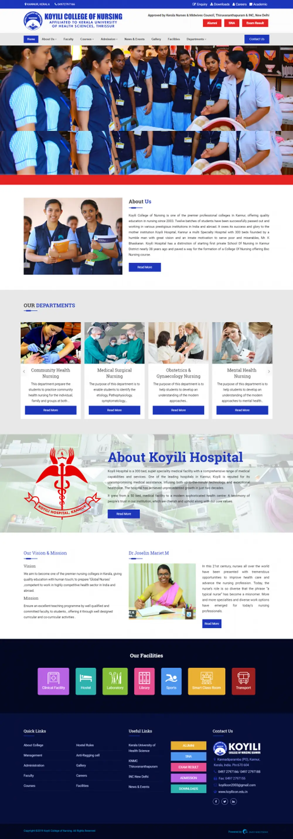 Screenshot of the Koyili College of Nursing website designed by JKL Info Solutions