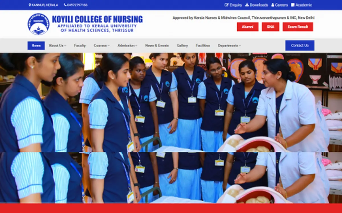 Screenshot of the Koyili College of Nursing website