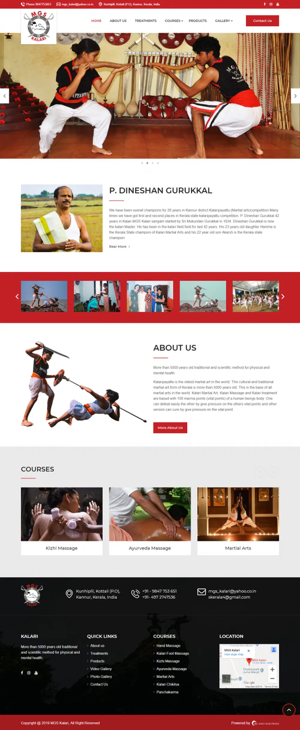 Screenshot of the MGS Kalari Sangam website designed by JKL Info Solutions
