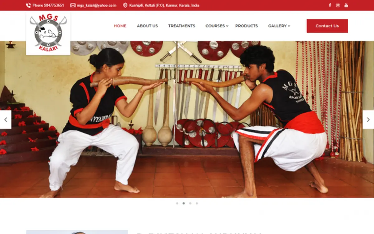 Screenshot of the MGS Kalari Sangam website