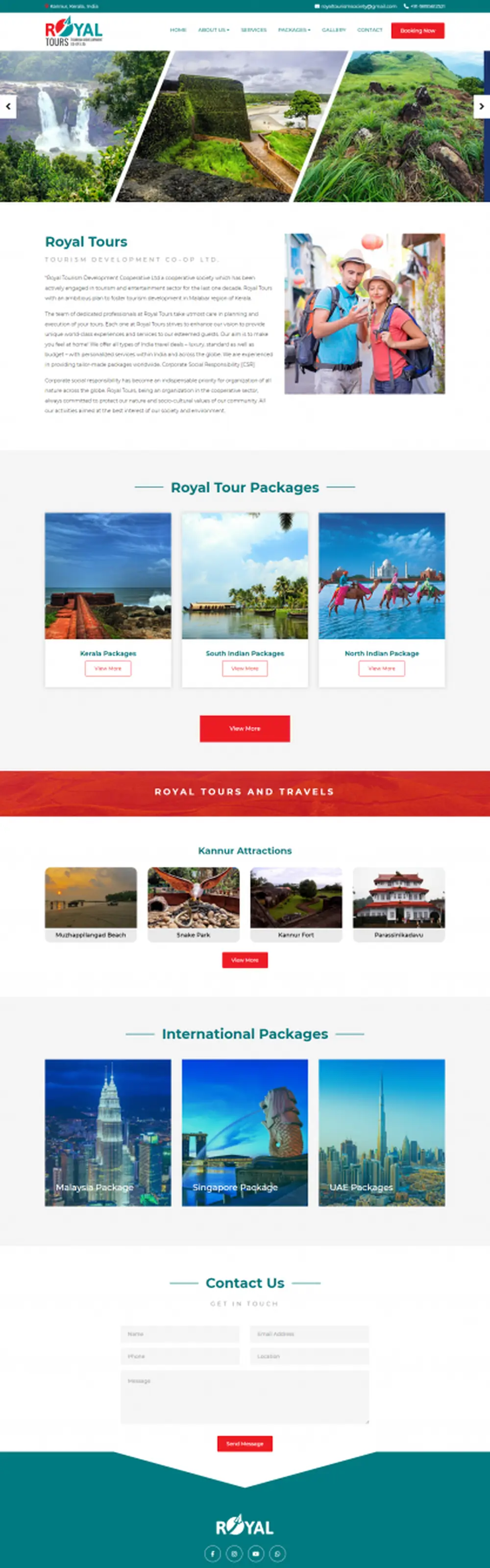 Screenshot of the Royal Tours Kerala website designed by JKL Info Solutions