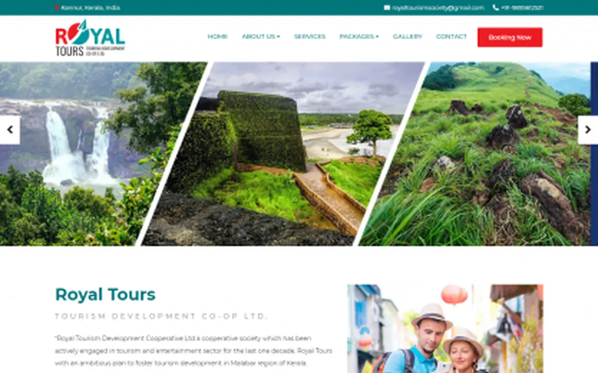 Screenshot of the Royal Tours Kerala website
