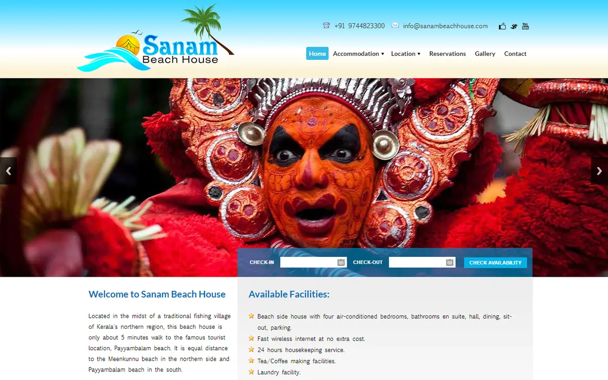 Screenshot of the Sanam Beach House website
