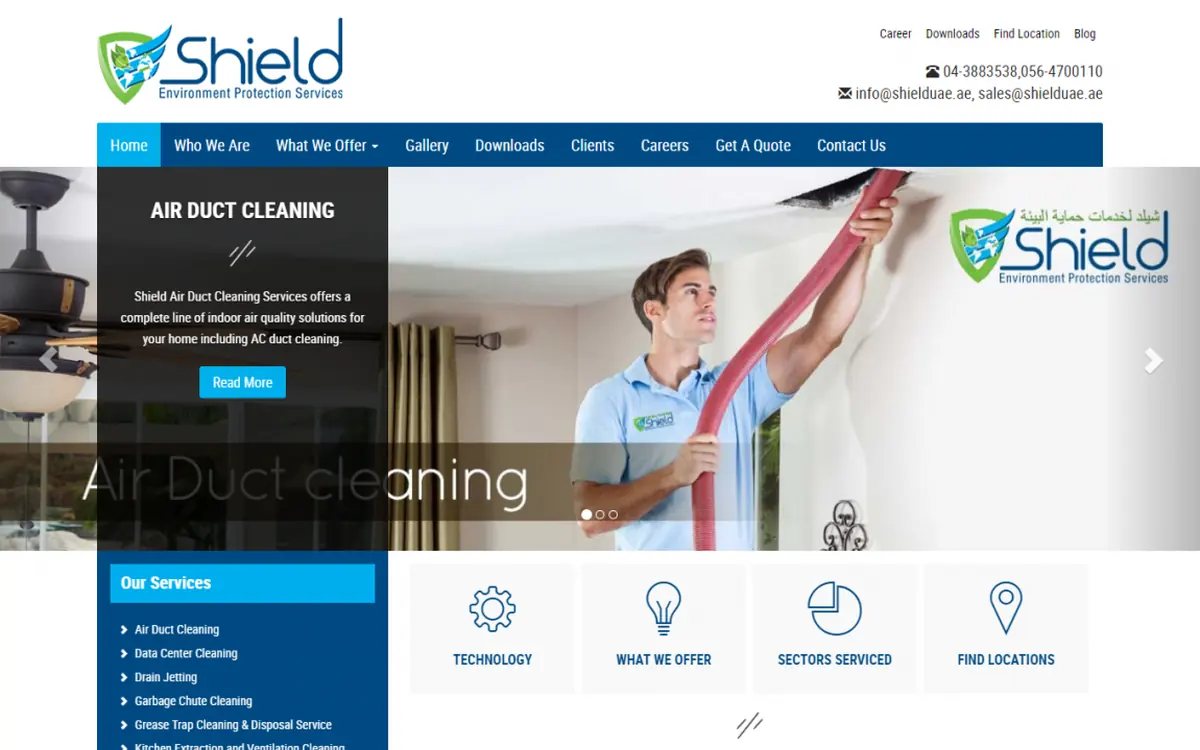 Screenshot of the Shield Environment Protection Services website