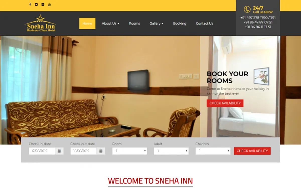 Screenshot of the Sneha Inn website