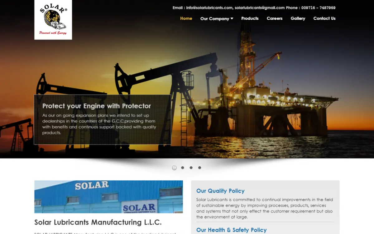 Screenshot of the Solar Lubricants Manufacturing LLC website