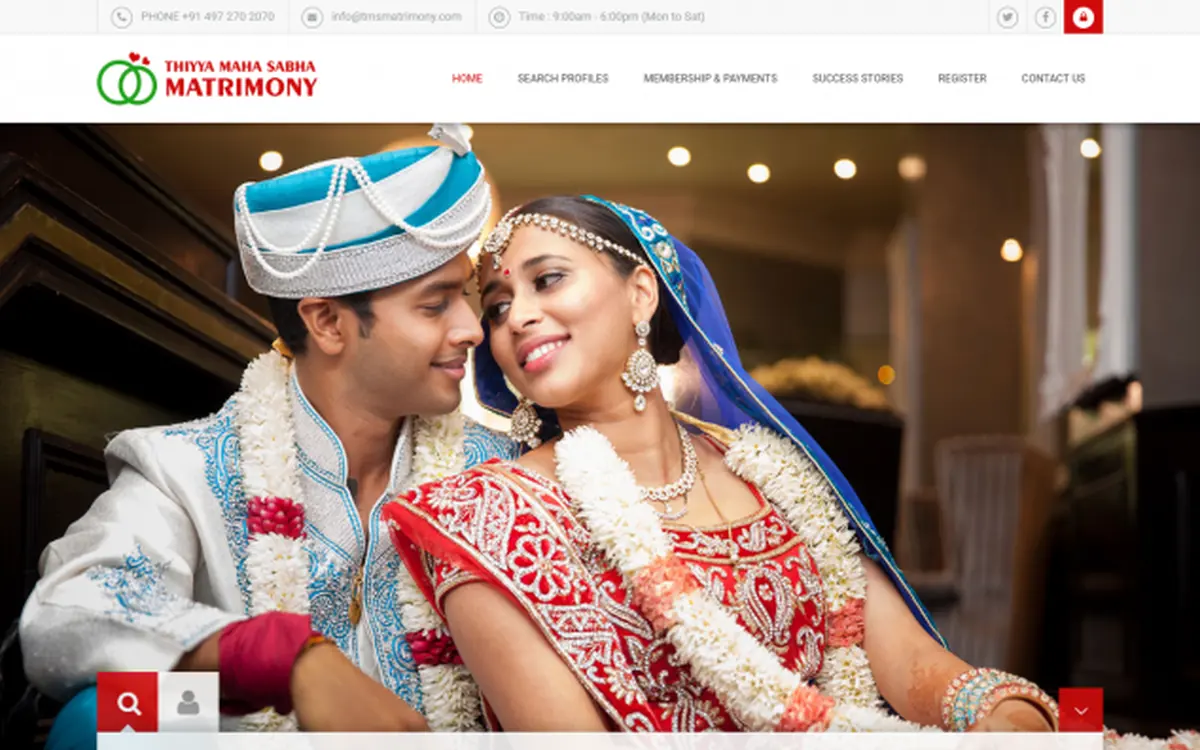Screenshot of the Thiyya Maha Sabha Matrimony website