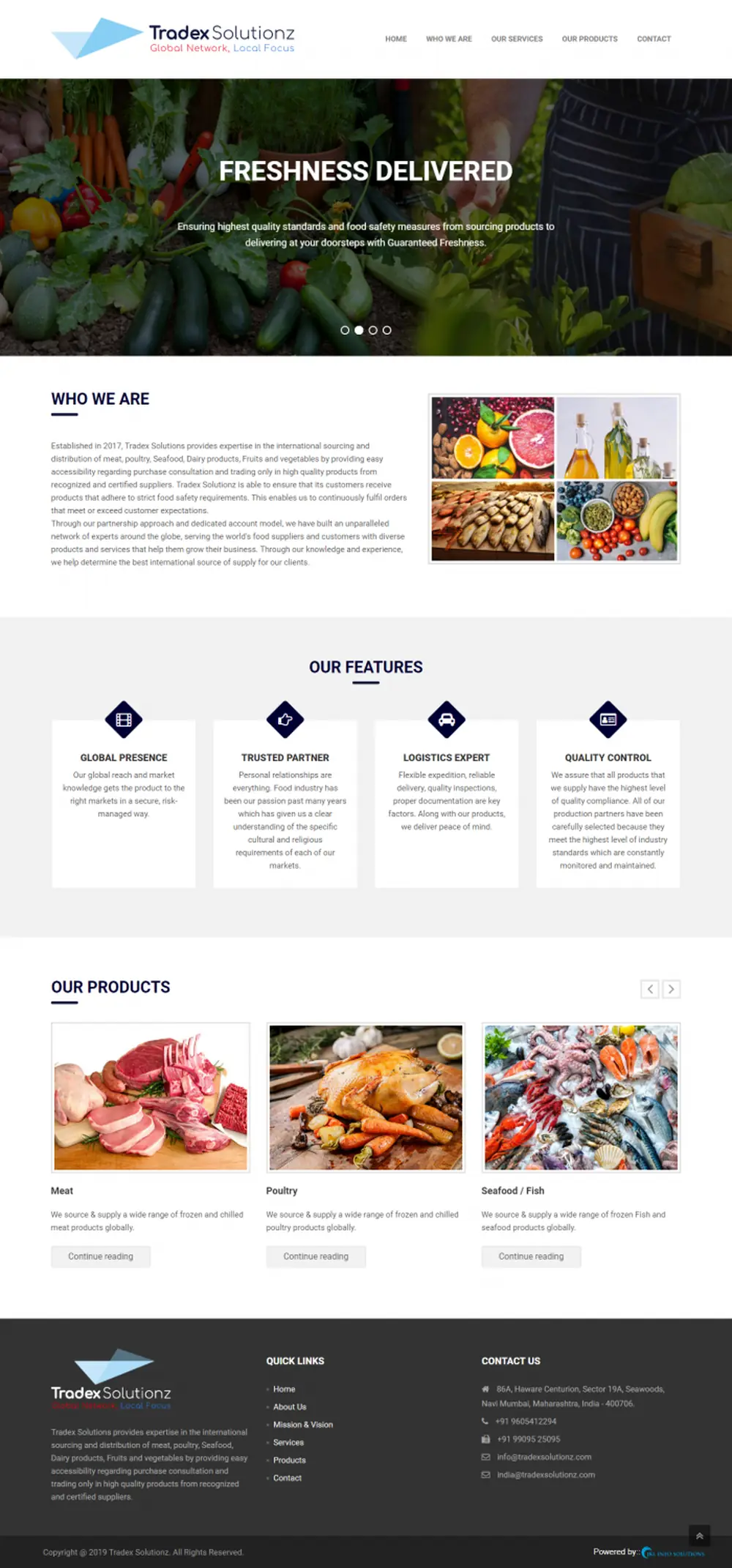 Screenshot of the Tradex Solutions website designed by JKL Info Solutions