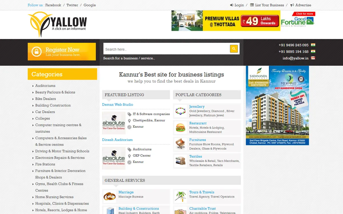Screenshot of the Yallow website